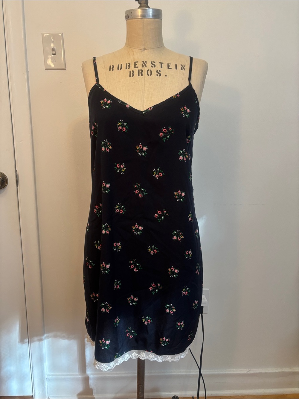 Black Floral Lace-Trim Slip Dress with Adjustable Straps